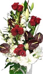 ABC Flowers st. vincent's hospital melbourne deliver a038 kew a tall ceremic flower arrangement in red and white melbourne wide free delivery to all melbourne inner suburbs